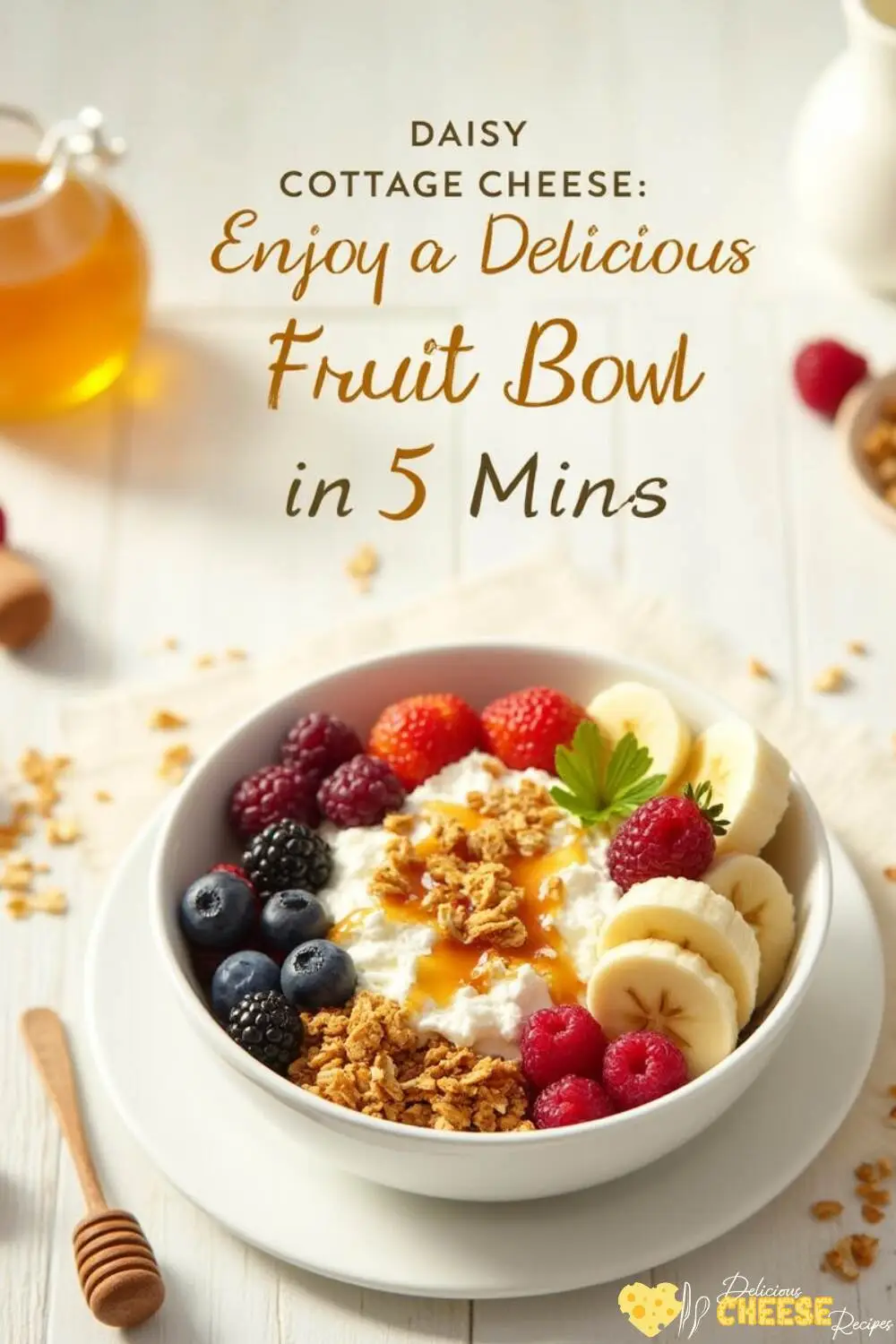 Healthy and delicious Daisy Cottage Cheese fruit bowl with fresh fruits and granola.